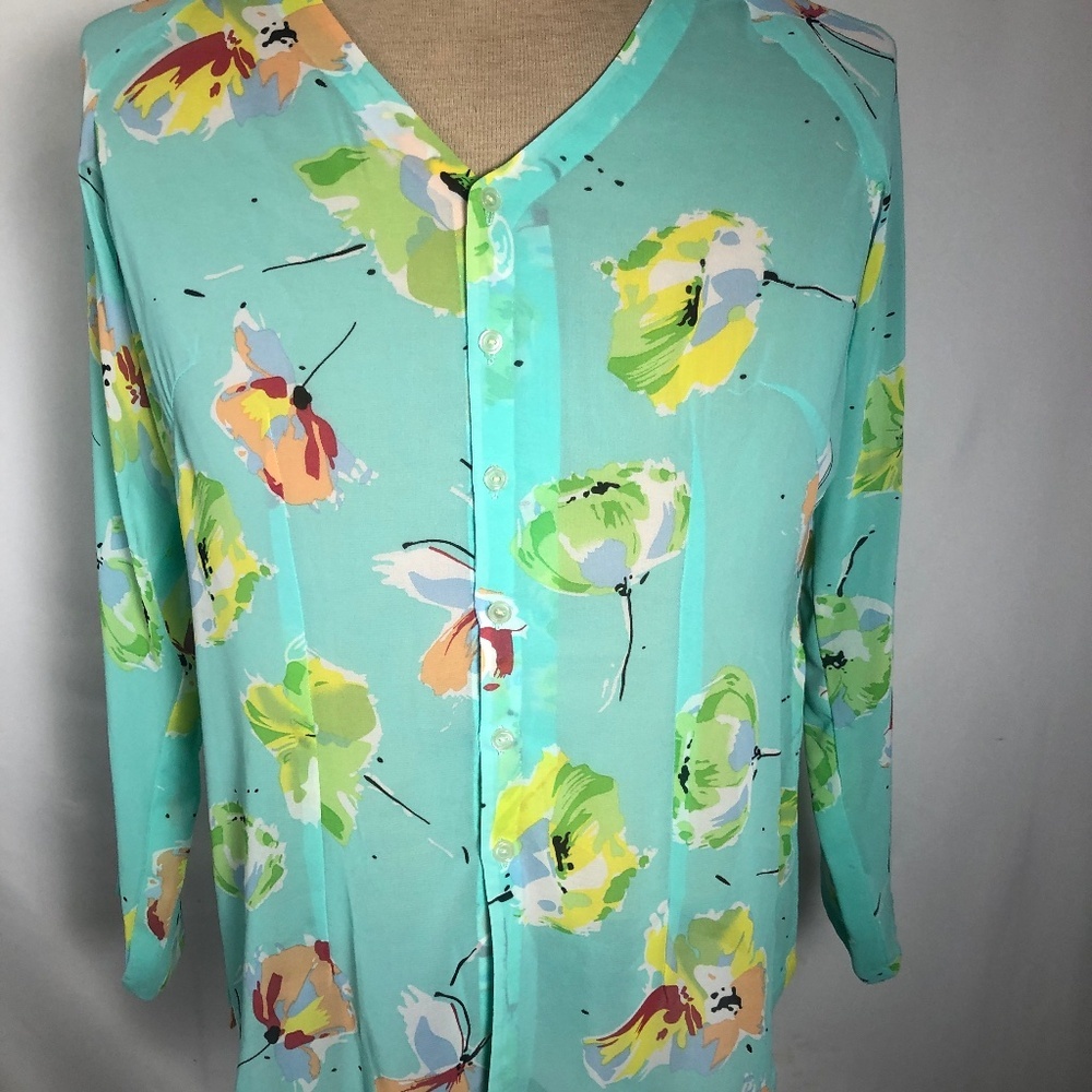 Womens Sheer Teal Blouse. Size Medium/Large